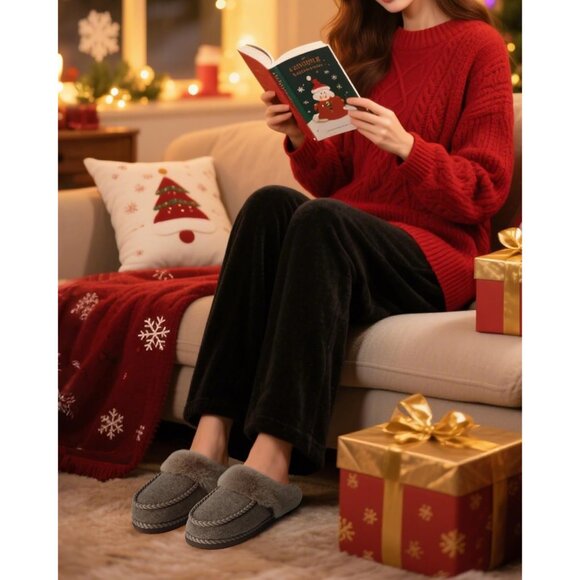 ⚡Womens Light Brown Memory Foam Cozy Fluff Plush Comfy House Winter Slippers - Picture 2 of 7